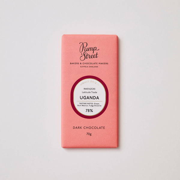 Pink chocolate bar with 'Pump Street' branding on a white background