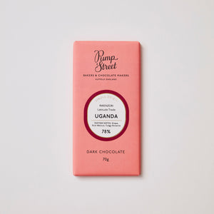 Pink chocolate bar with 'Pump Street' branding on a white background