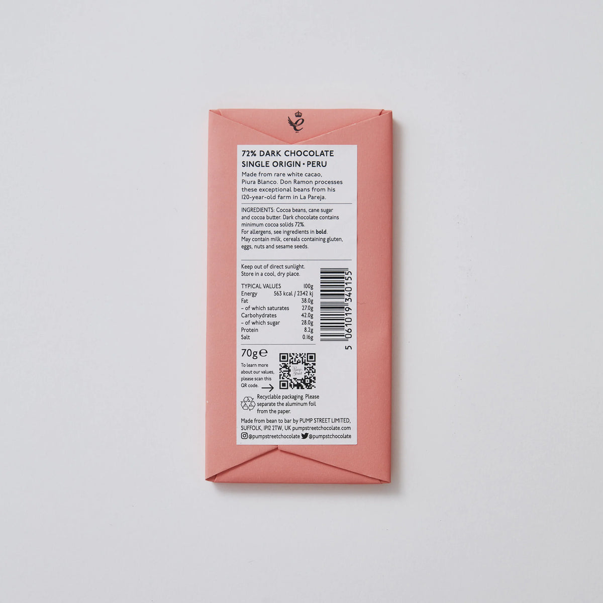 Artisan Craft Chocolate Bar From Peru Single Origin Back View