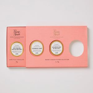 Pink chocolate bar collection packaging on a white background