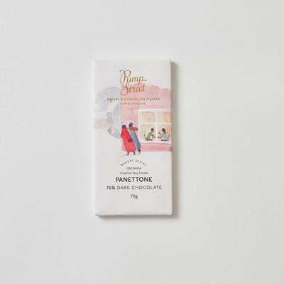 Pump Street's Christmas Panettone chocolate bar in festive packaging