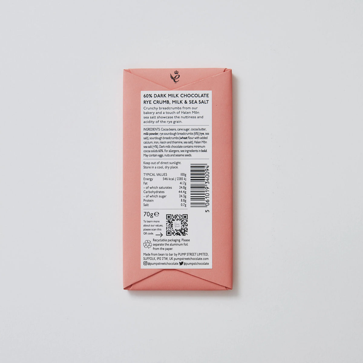 Rye Crumb Sea Salt Artisan Craft Chocolate Bar Back View